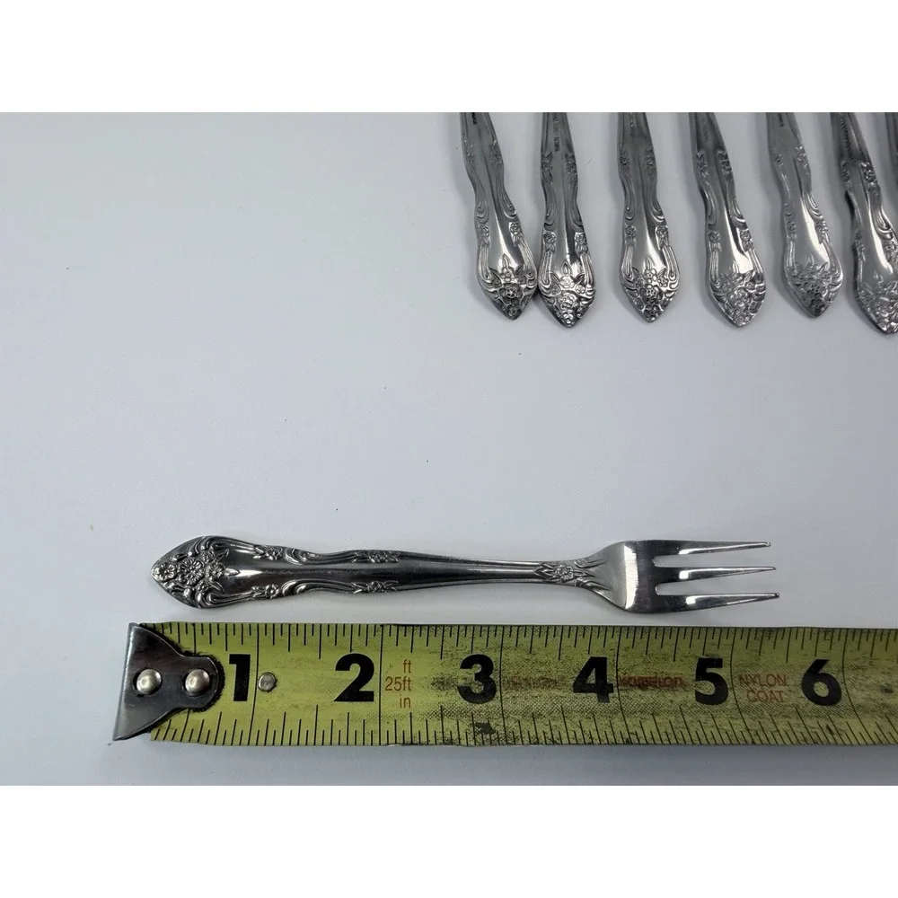 Rogers Co Stainless Korea Dream Rose Pattern Lot of 8 Cocktail Forks #2